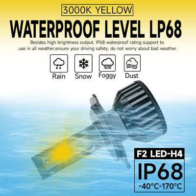 F2 75W 7500 Lumens 3000K Yellow 9004 9007 H4 H13 LED Headlights Bulbs
